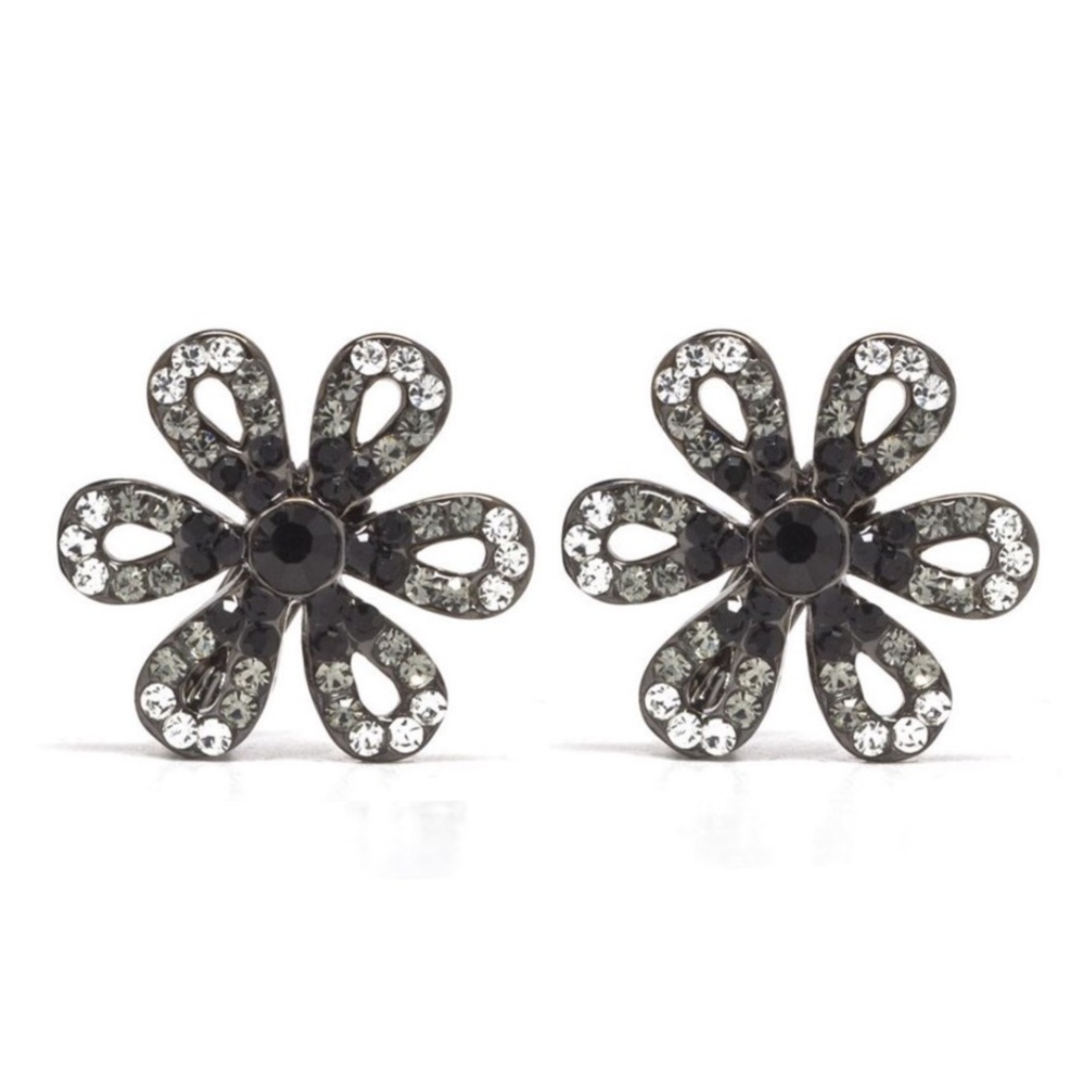 BNWT DAVID TUTERA EMBELLISHED BLACK CRYSTAL POST BACK EARRINGS